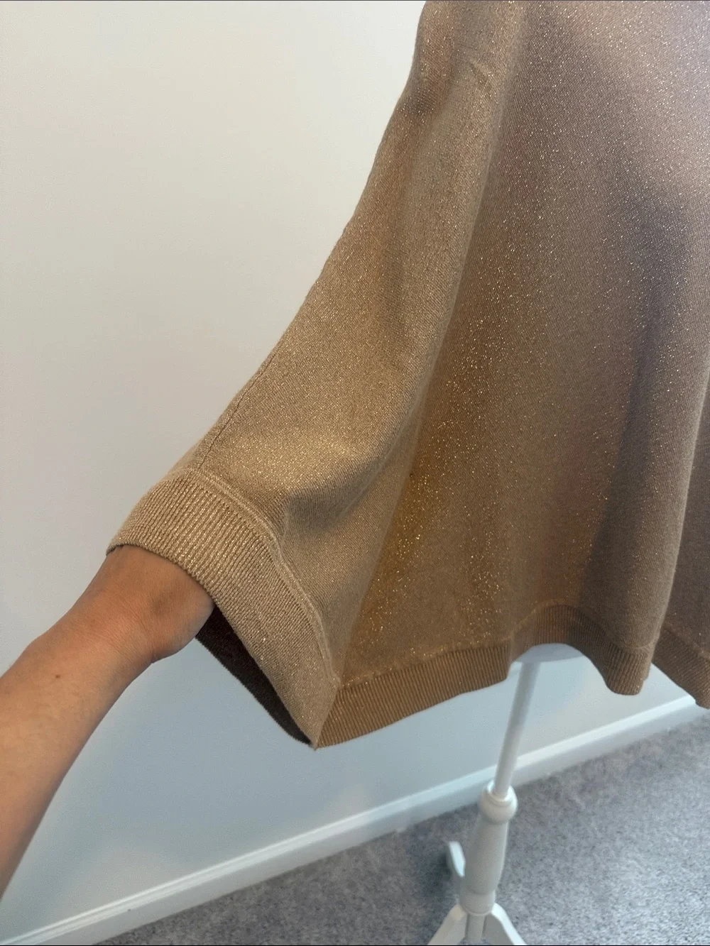 Michael Kors Gold Metallic V-Neck Knit Cape